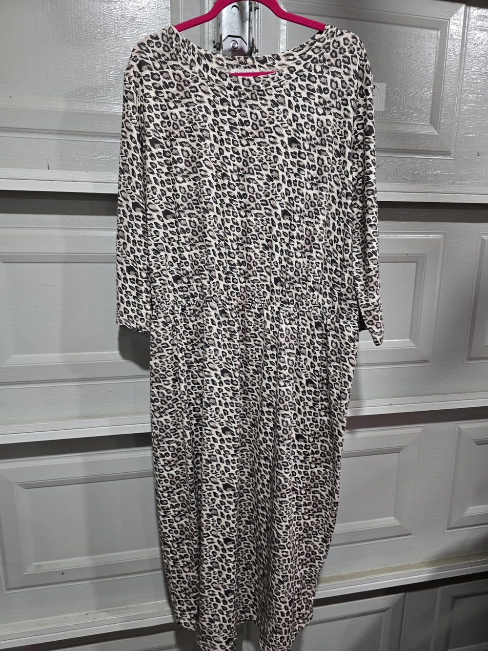 Leopard Print Long Sleeve Midi Dress - Beige/Black